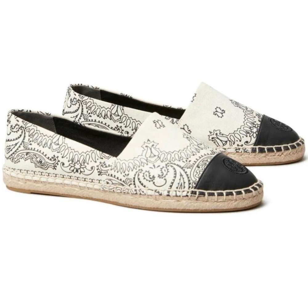 Tory Burch Color Block Flat Espadrille Ivory Americana Bandana Size: 8.5 🖤🤍
